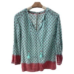 Boden | Easy Cotton Blouse Tassels Printed Preppy Colorful Boho 2